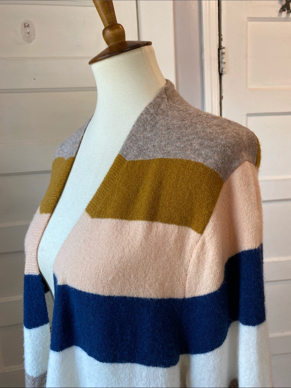 Madewell Kent Bengali IndigoStripe Wool Blend OpenCardigan, Size XL - Picture 14 of 17